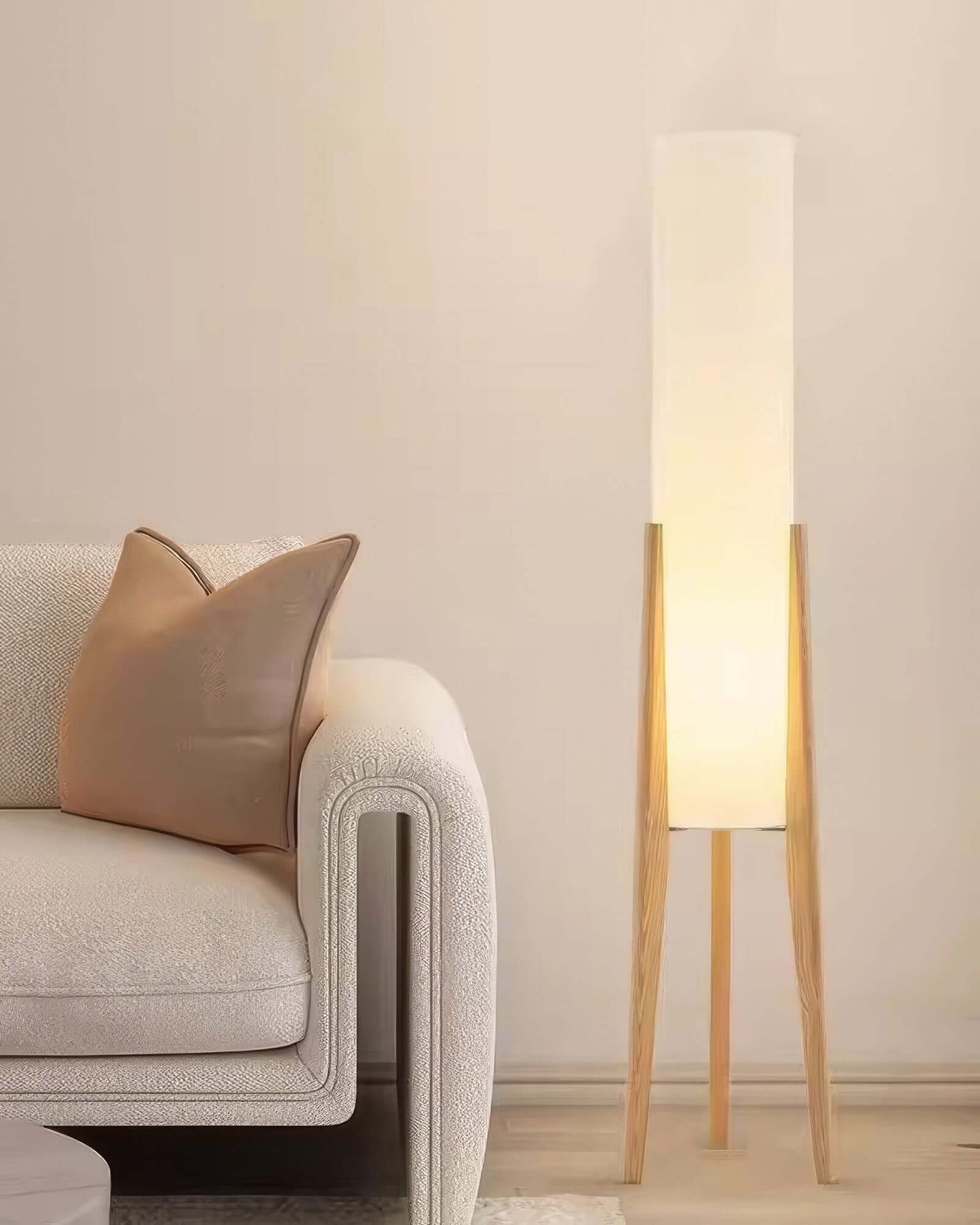 Natural Wooden Table Lamp with Linen Shade