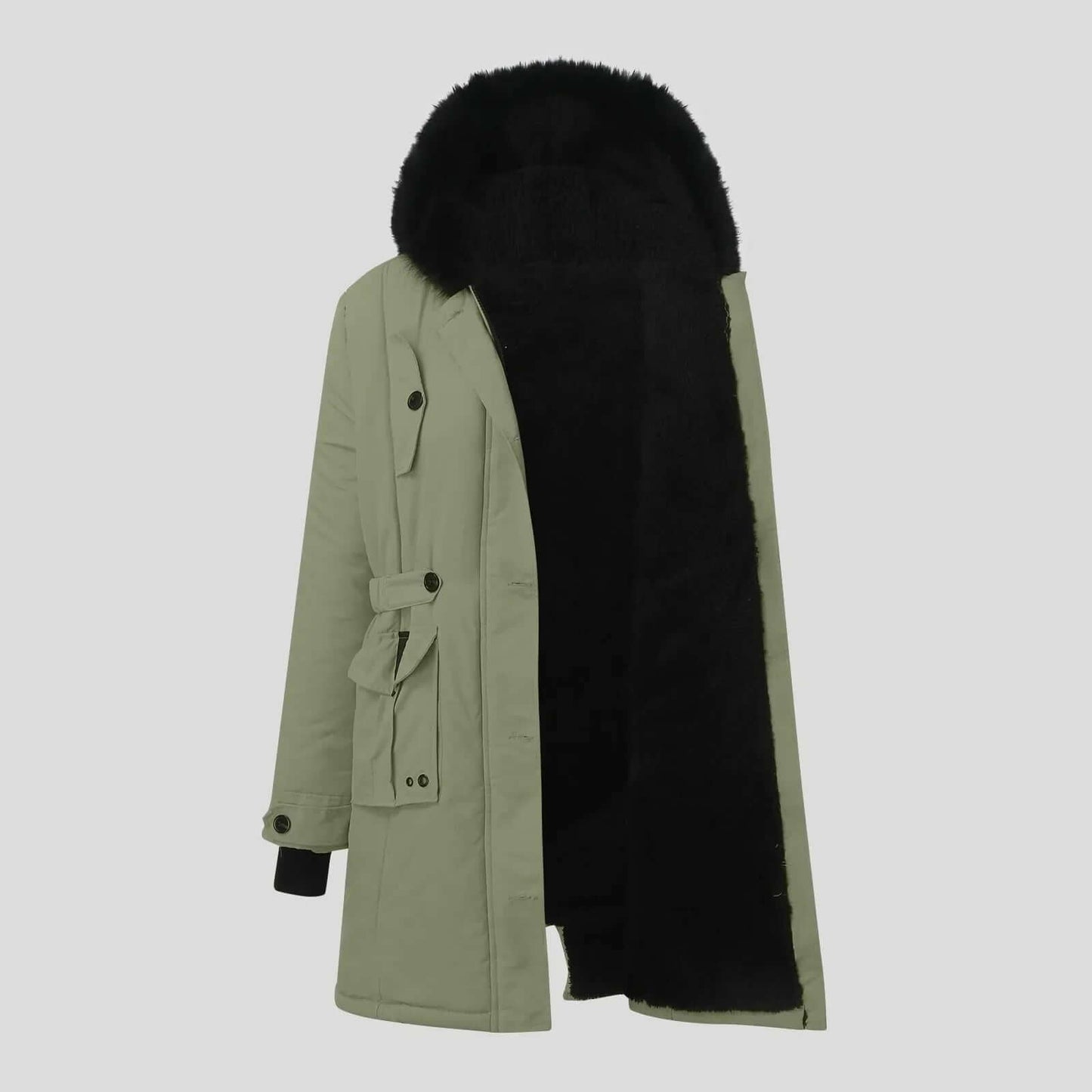 Warm Women's Parka with Fuzzy Fake Fur Hood
