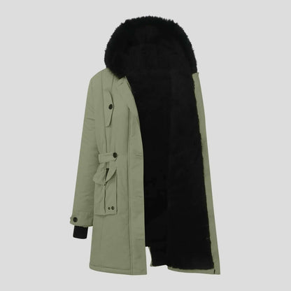 Warm Women's Parka with Fuzzy Fake Fur Hood