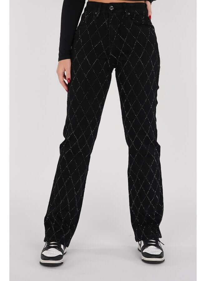 Classic Fit Women's Diamond Pattern Jeans - Luxivelle