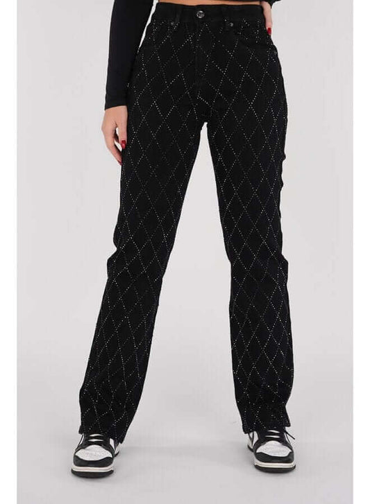 Classic Fit Women's Diamond Pattern Jeans - Luxivelle