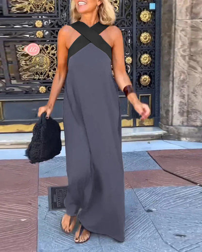 V-Neck Long Sleeve Maxi Dress
