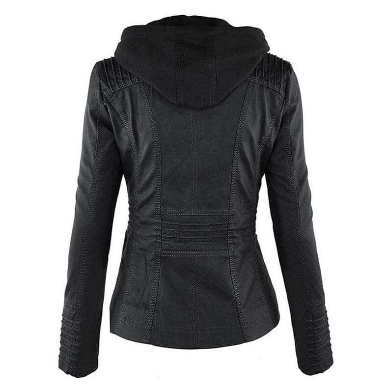 Ladies' Fitted Synthetic Leather Zipper Jacket