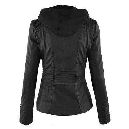 Ladies' Fitted Synthetic Leather Zipper Jacket