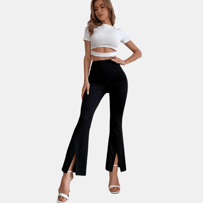 Fashionable High Waist Wide Leg Pants with Slit Detail