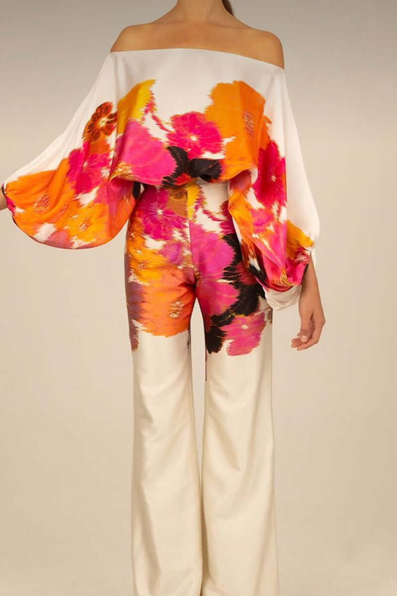 Ladies' Floral Cold Shoulder 2 Piece Outfit Set