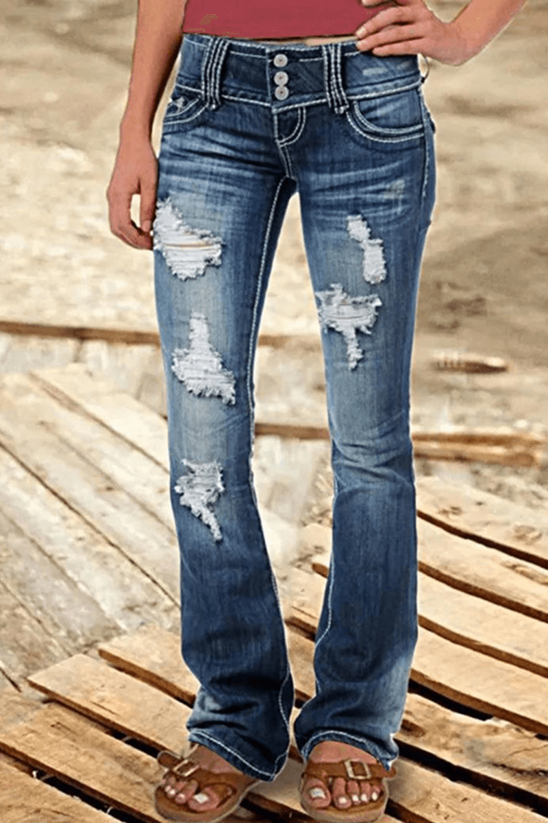 Distressed High Waist Wide Leg Women's Jeans