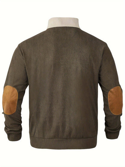 Classic Crew Neck Patched Knit Sweater for Men