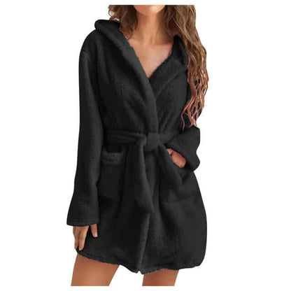 Plush Hooded Long Bathroom Robe for Women