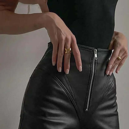 Slim Fit Leather Work Pants for Women - Luxivelle