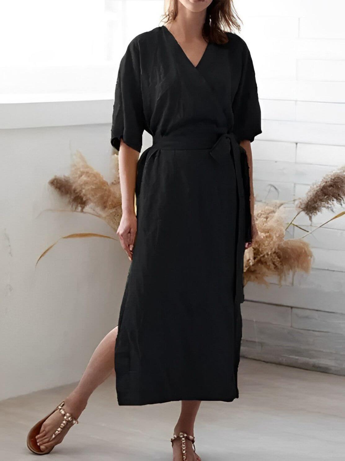 Elegant V Neck Belted Sundress