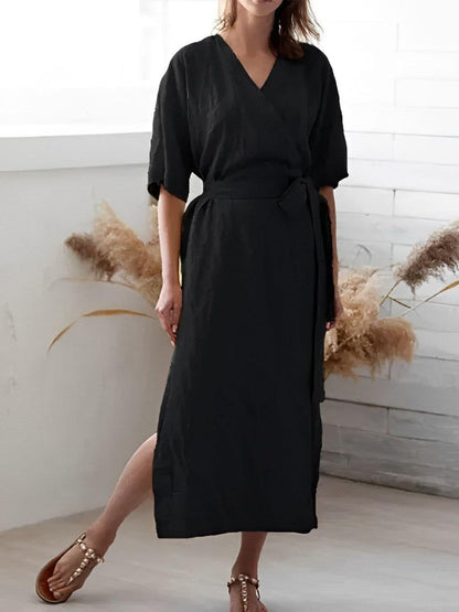 Elegant V Neck Belted Sundress