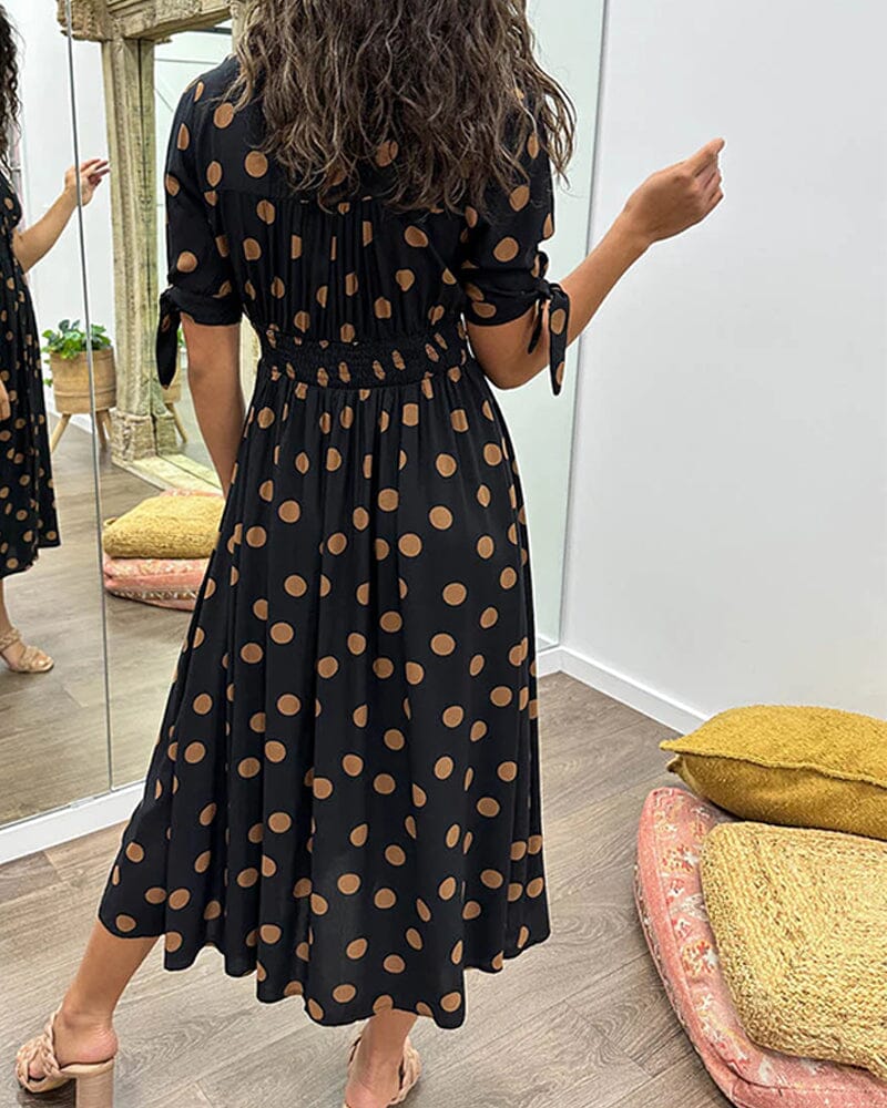 Women's Spotted V Neck Summer Dress