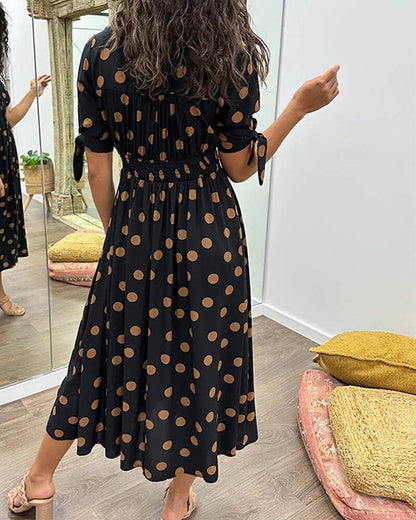 Women's Spotted V Neck Summer Dress