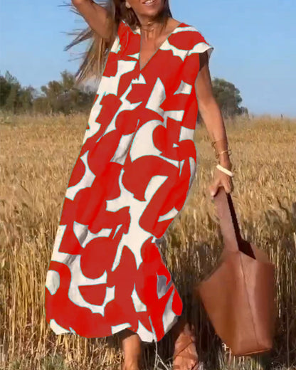 Trendy V Neck Floral Long Dress