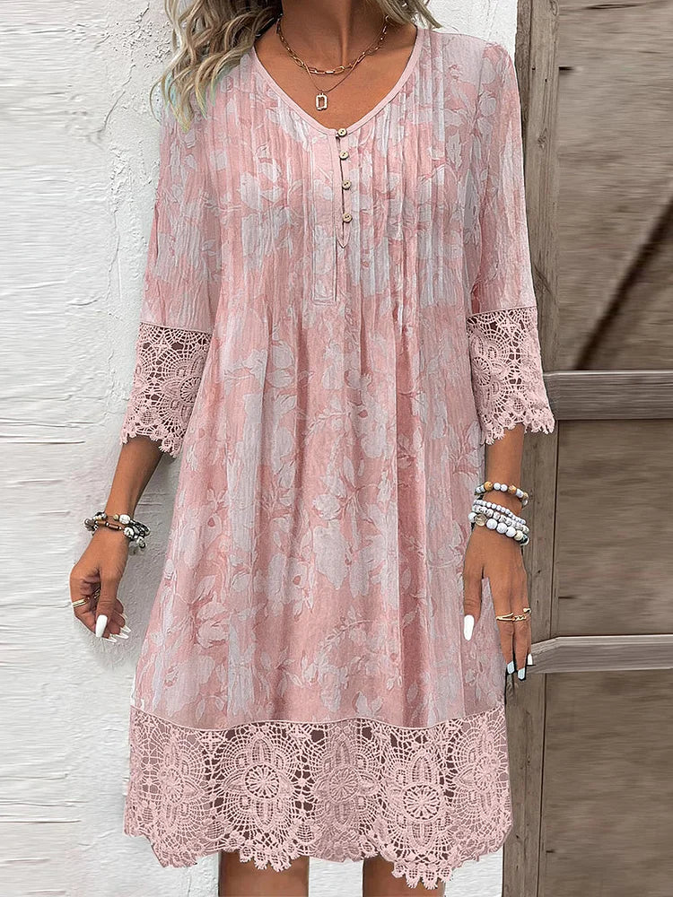 Elegant Floral Midi Lace Dress