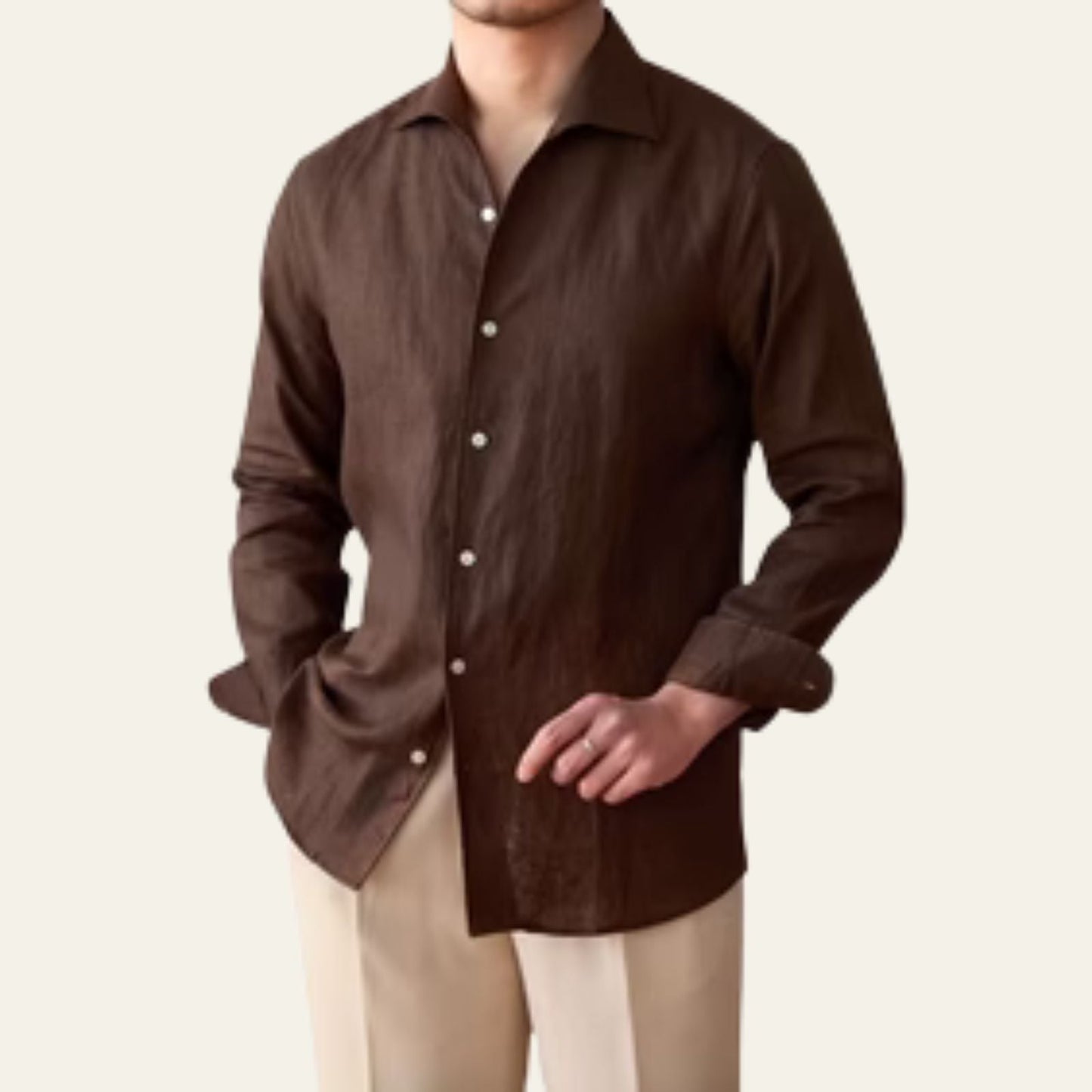 Relaxed Fit Men's Cotton Long Sleeve Dress Shirt