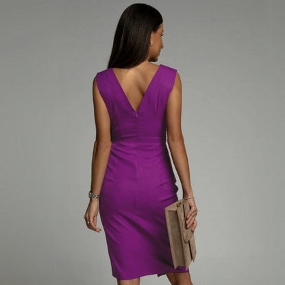 Sleeveless Low Neck Knee Length Dress