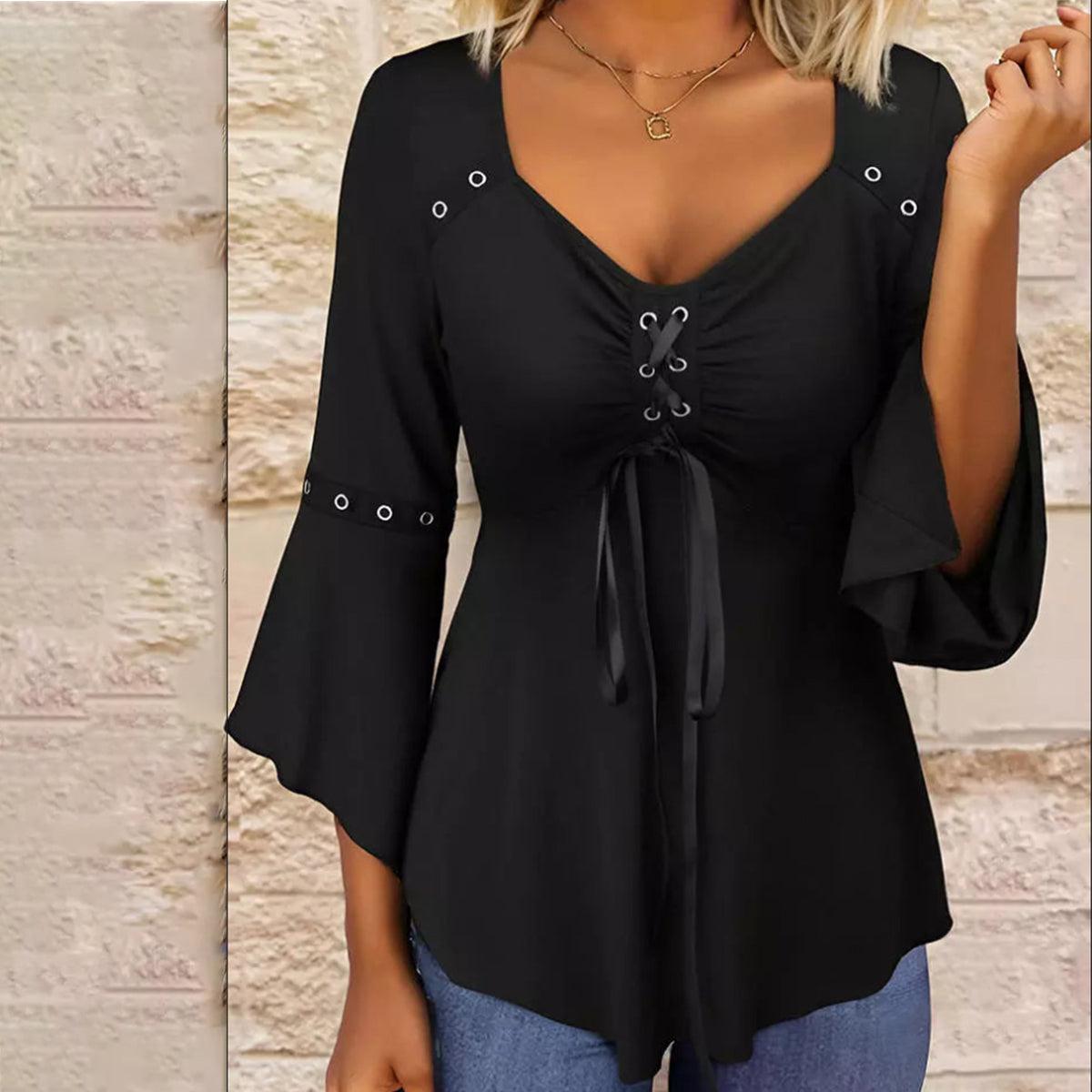 Ladies' Classic Deep V Neck Blouse - Luxivelle
