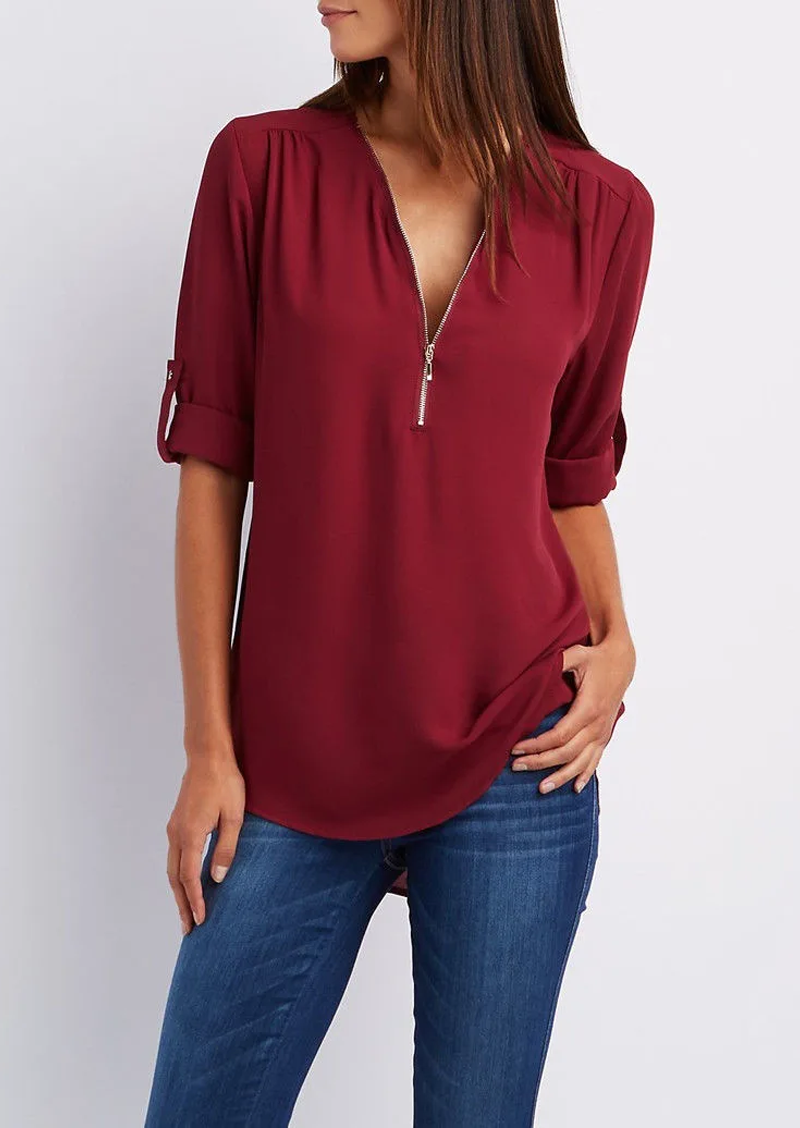 Kassidy Blouse – Elegant Zipper Design, Soft Fabric-6