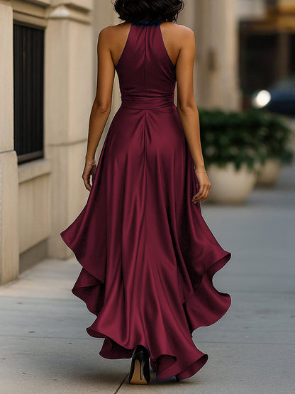 Elegant Satin Halter Neck Evening Dress
