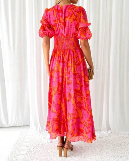 Beautiful V-Neck Ruffle Sleeve Maxi Dress