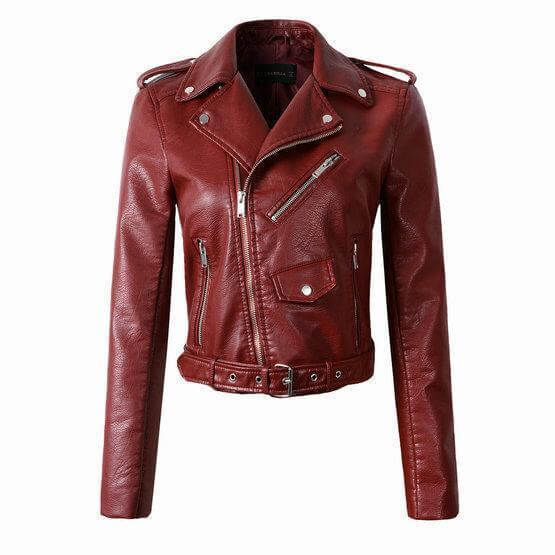 Ladies Synthetic Leather Motorcycle Jacket