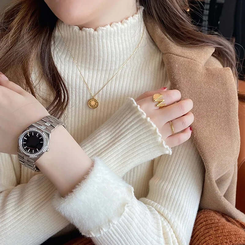 Ladies' Crew Neck Fluffy Edge Jumper