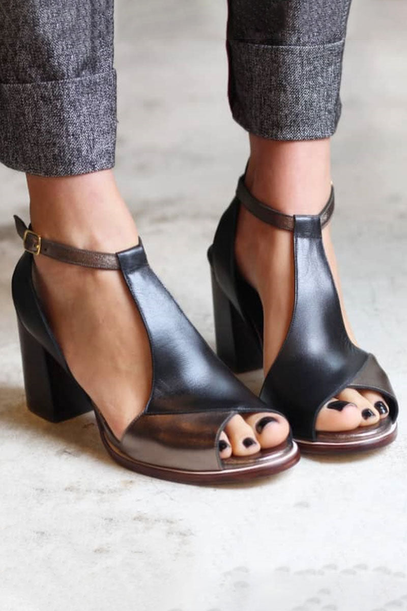 Chic Patchwork Open Toe High Heels