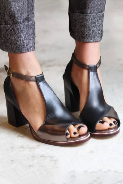 Chic Patchwork Open Toe High Heels