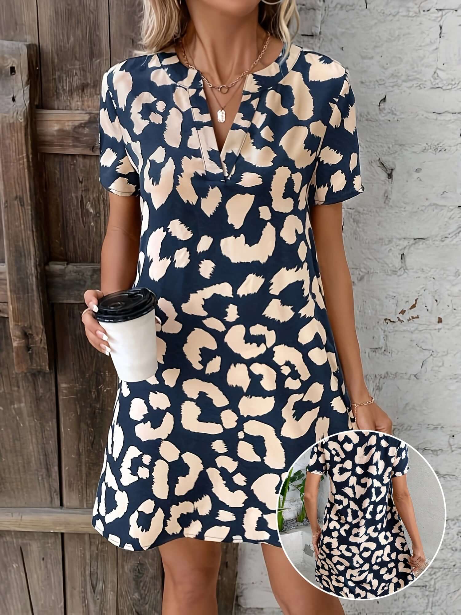 Animal Print Deep V Dress - Luxivelle