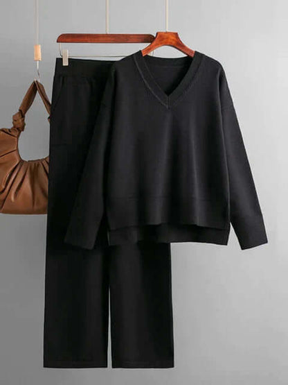 Ladies' Crew Neck Jumper and Loose Fit Pants Set - Luxivelle