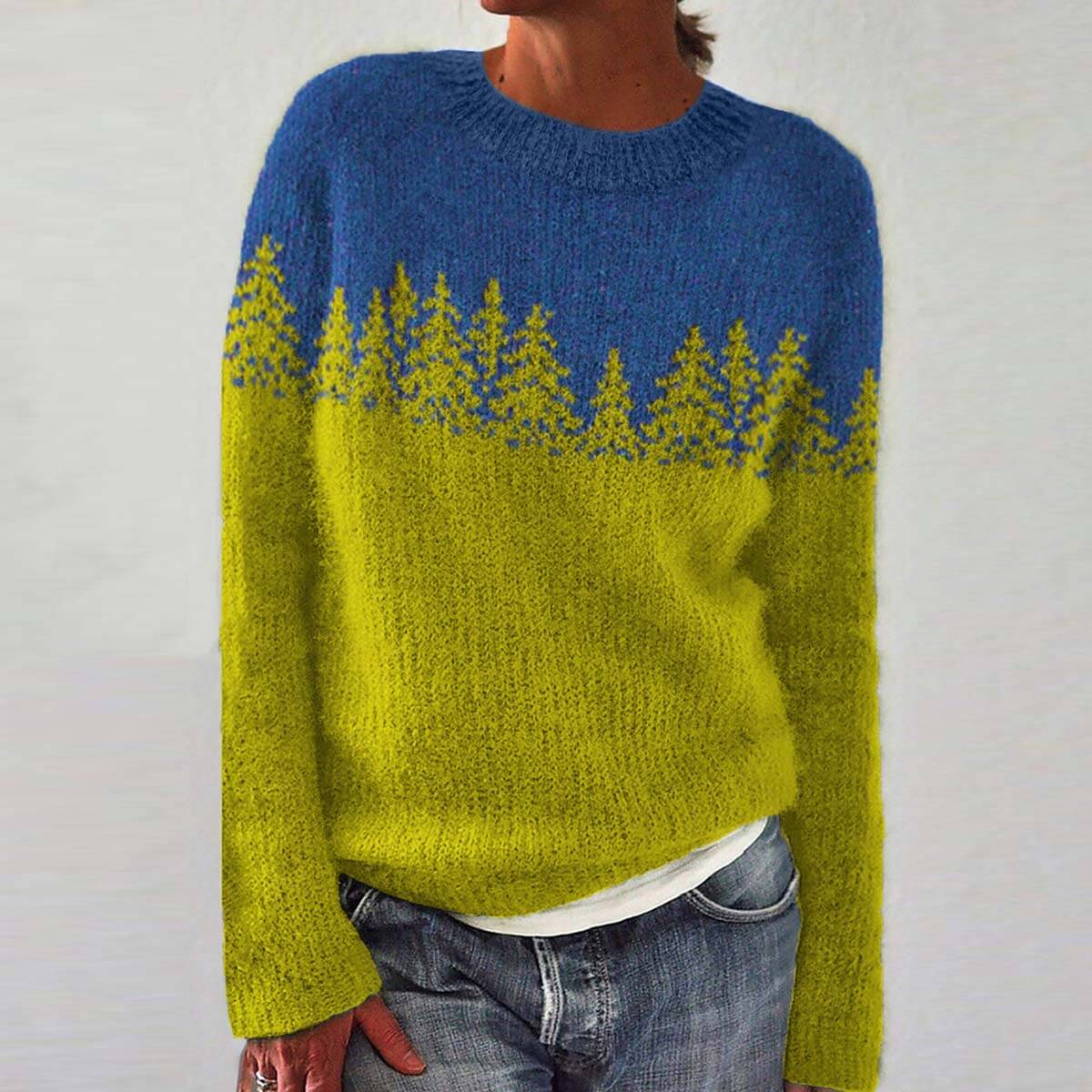 Fashionable Green Patterned Sweater - Luxivelle