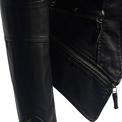 Edgy Black Fake Leather Coat