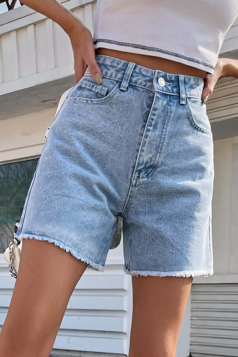 Classic Dark Blue Jean Shorts - Luxivelle
