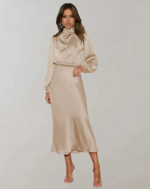 Ladies Elegant Silk High Neck Gown