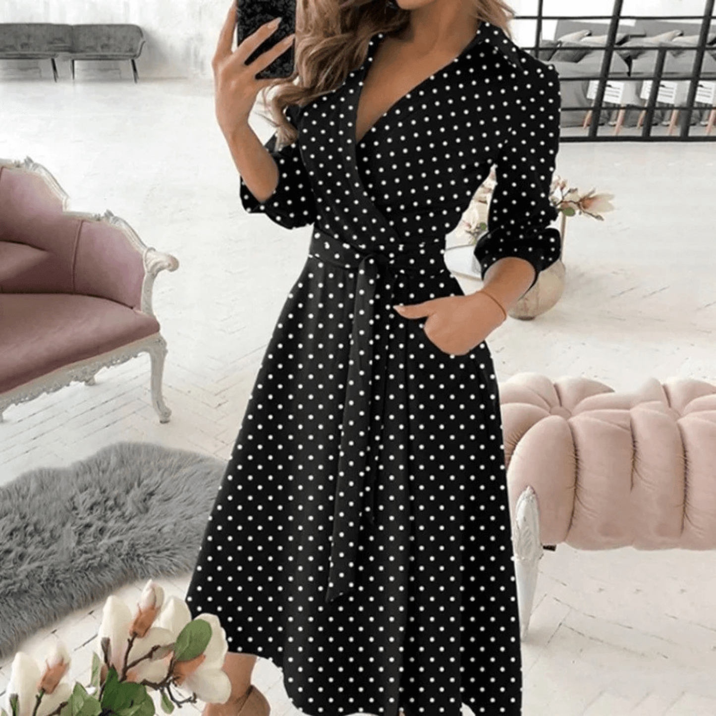 Ladies' Waist Cinch Wrap Dress