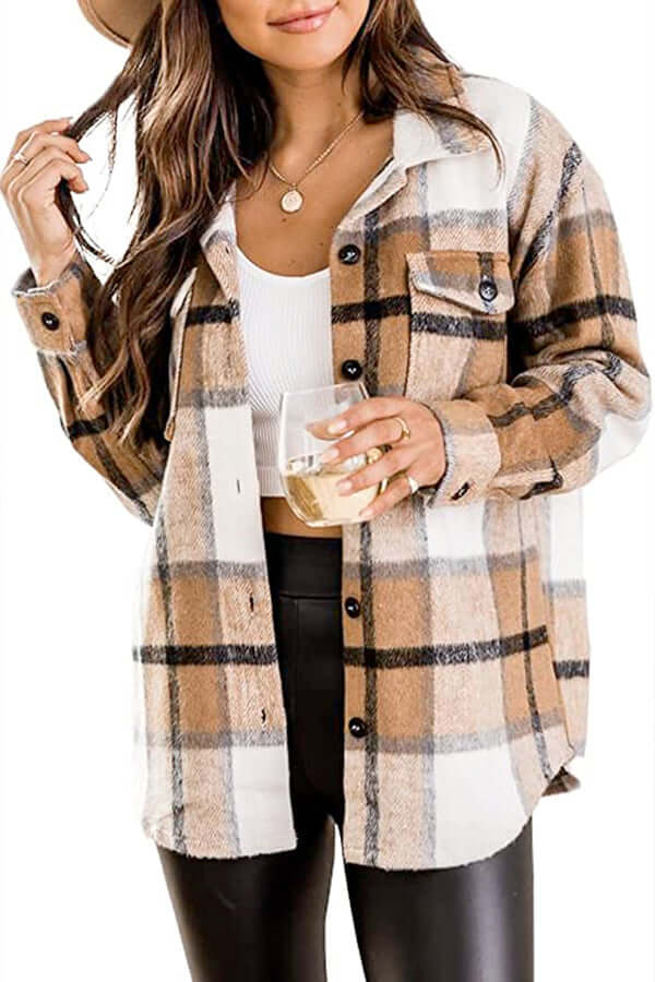 Relaxed Fit Plaid Shirt for Women - Luxivelle