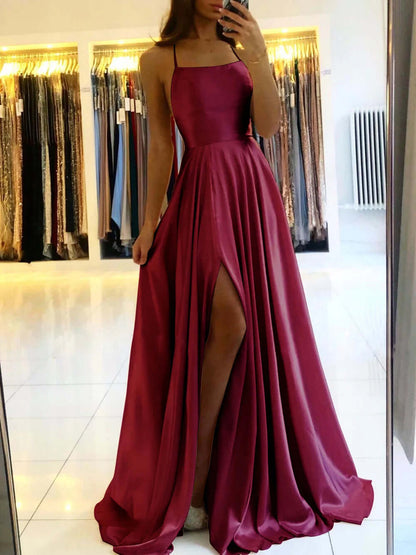 Luxury Satin Party Dress with High Cut Skirt