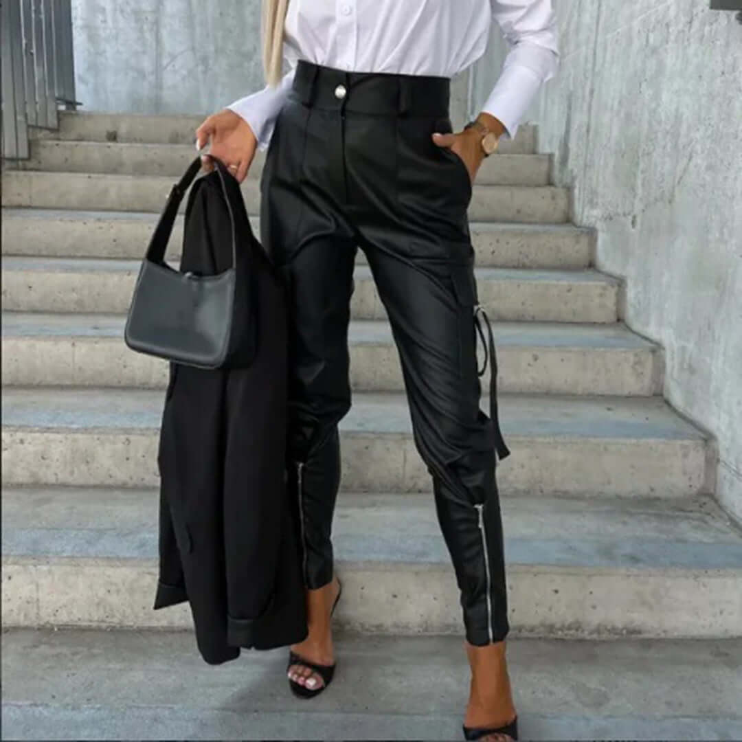 Ladies Synthetic Leather Combat Pants