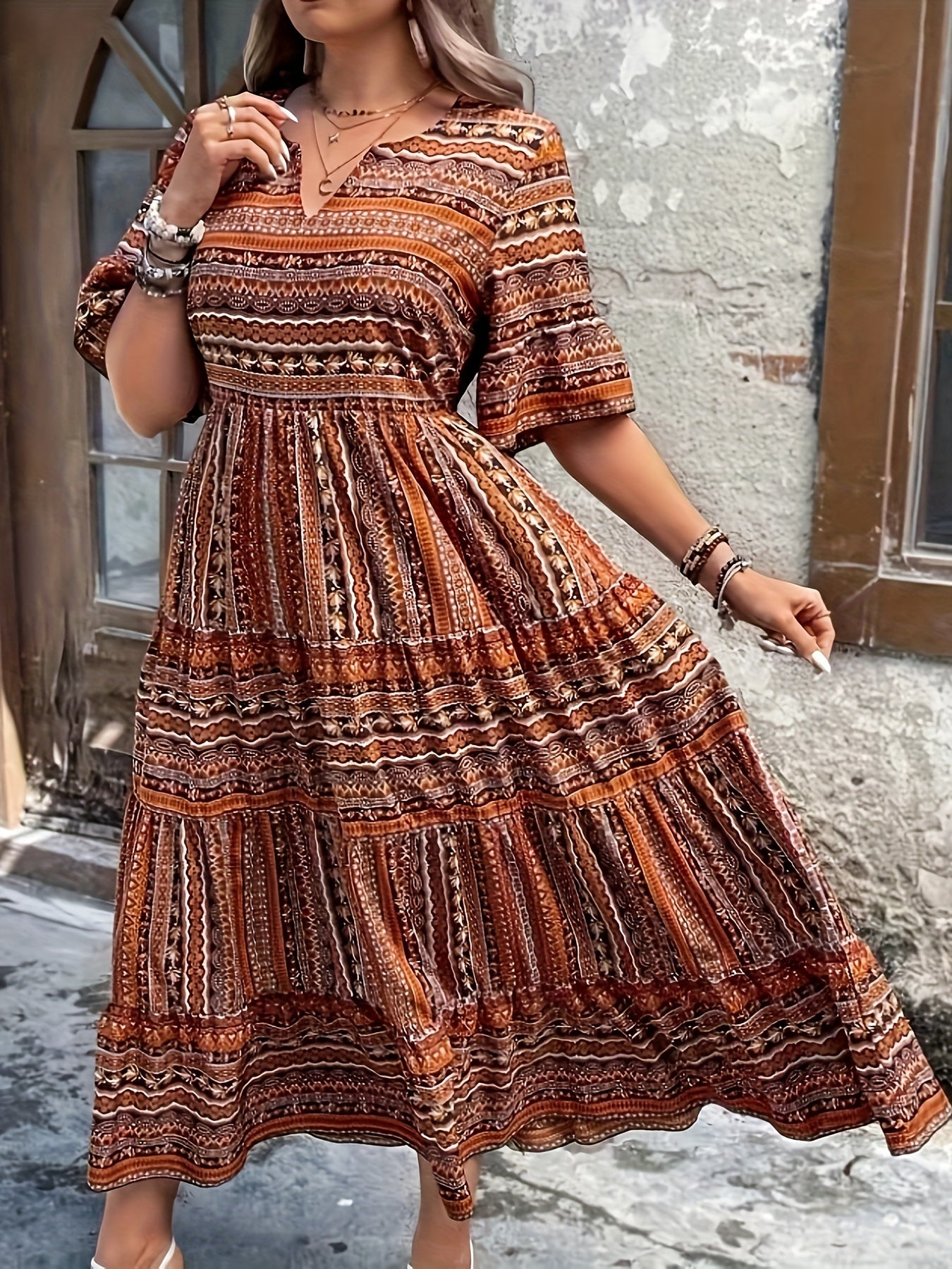 Vibrant Global Inspired Floral Maxi Dress