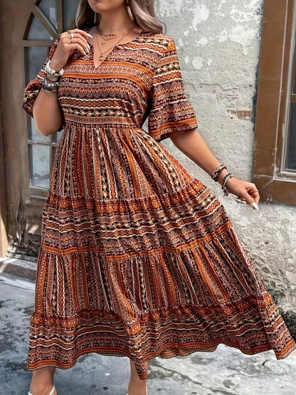 Vibrant Global Inspired Floral Maxi Dress
