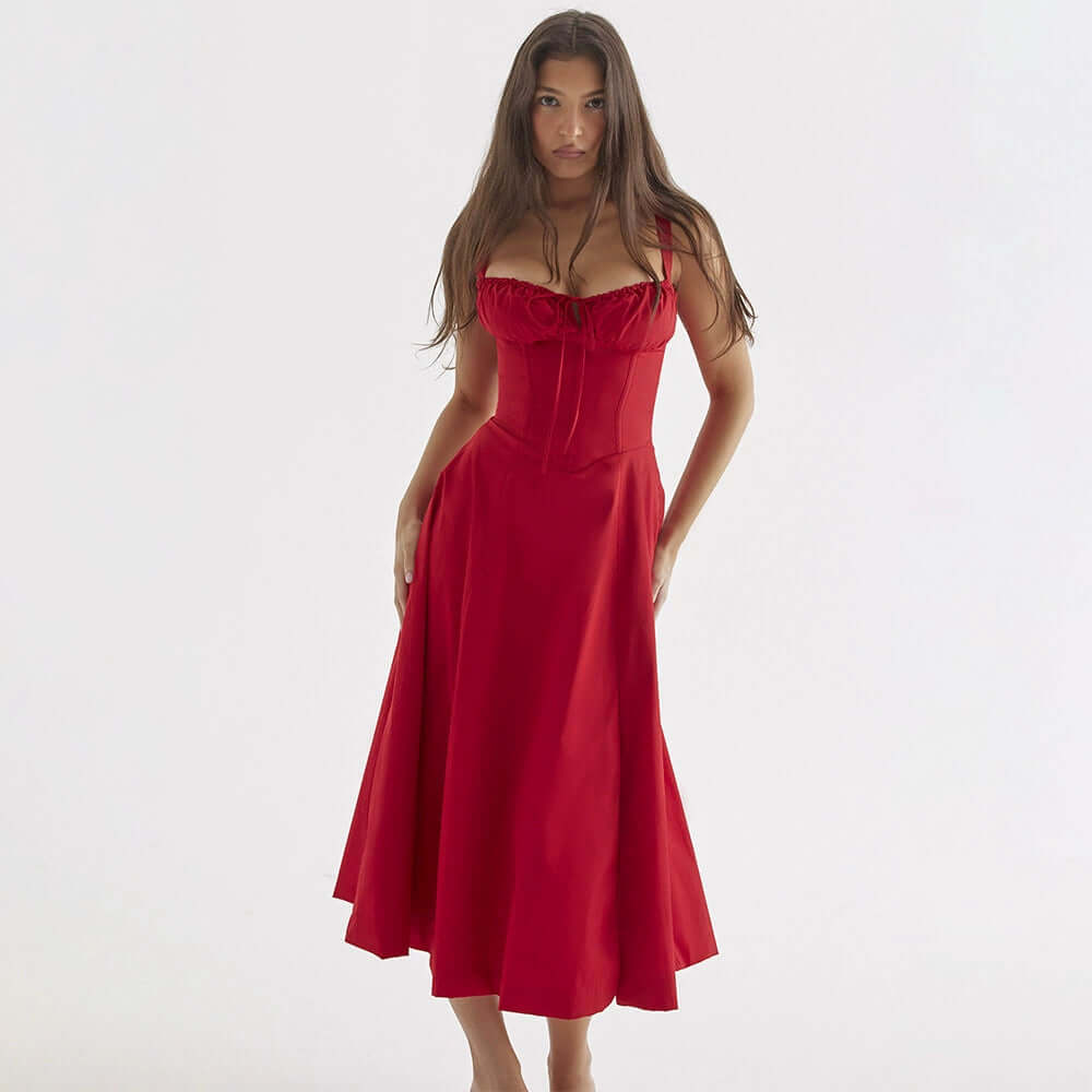 Ladies' Fit Waist Midi Dress with High Slit - Luxivelle