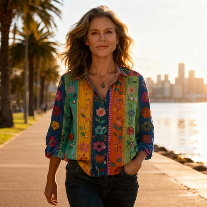 Ladies Classic Cotton Floral Long Sleeve Top