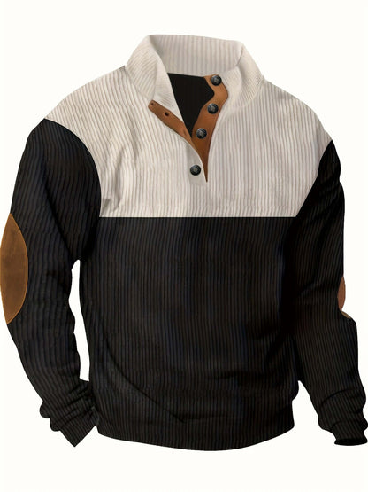 Classic Crew Neck Patched Knit Sweater for Men