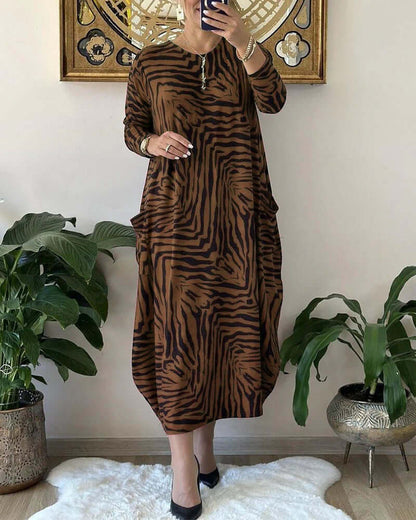 Comfy Wild Print Shift Dress with Pockets