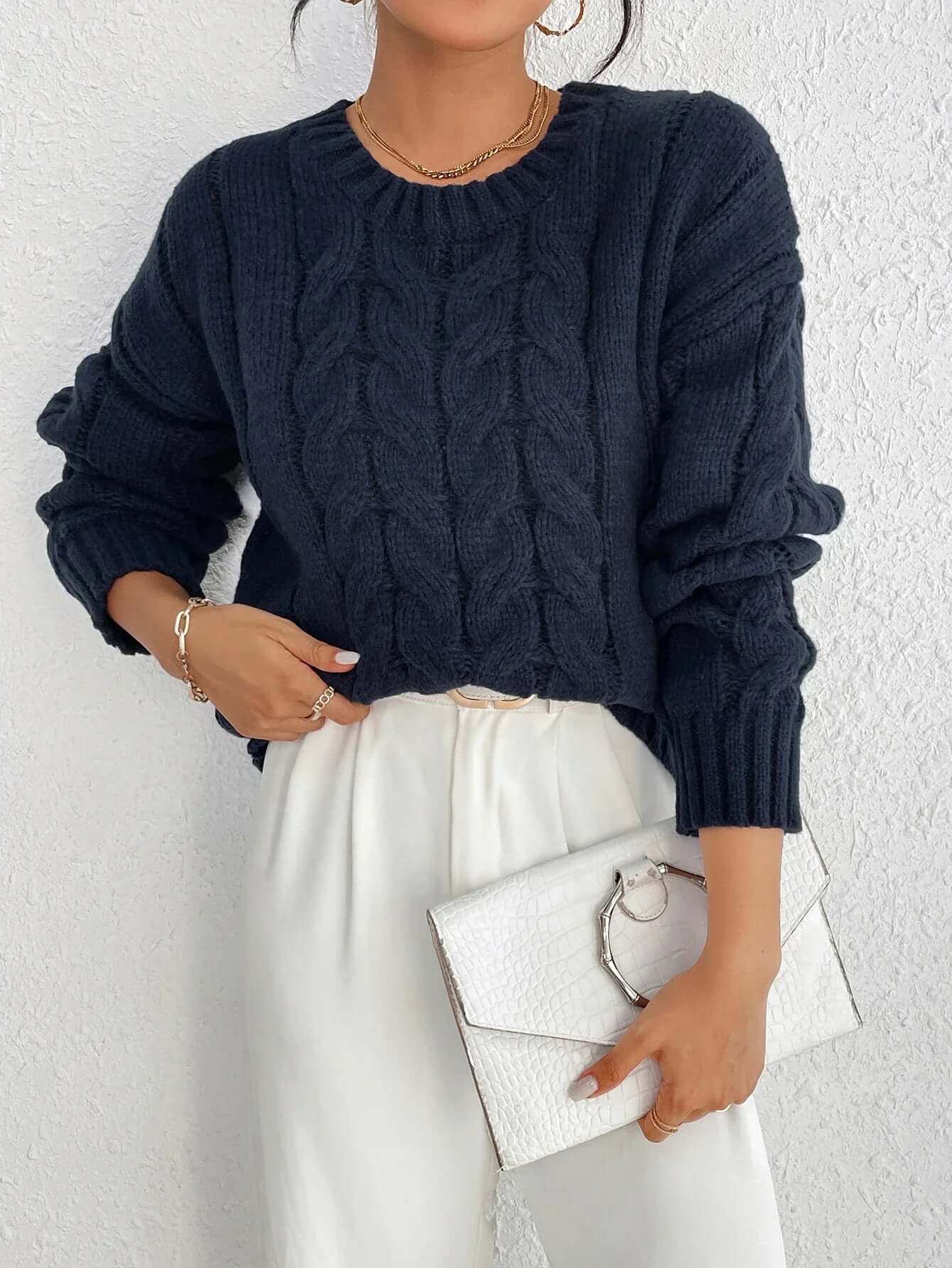 Relaxed Fit Cable Knit Sweater