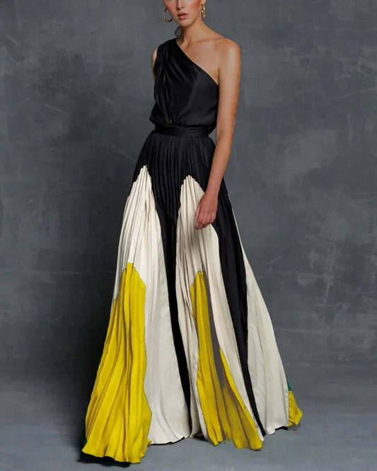 Asymmetrical Ruched Waist Long Maxi Dress - Luxivelle