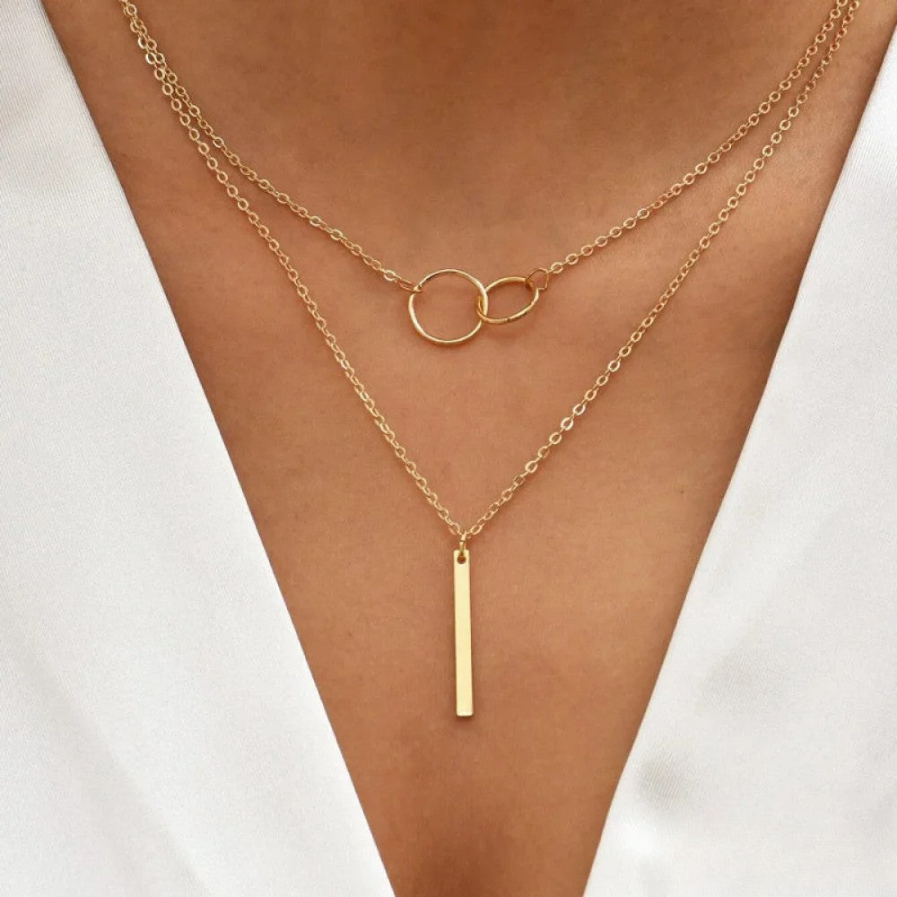 Vintage Double Circle Bar Necklace - Luxivelle