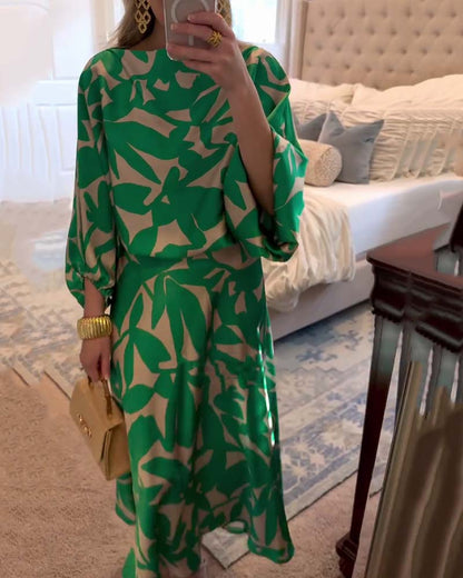 Chic 2-Piece Floral Lantern Sleeve Outfit